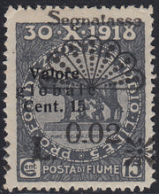 Fiume346 - Overprinted Pro Fondazione Studio stamps, 2.c. on 15c. grey, new colour, new with rubber (25/I)