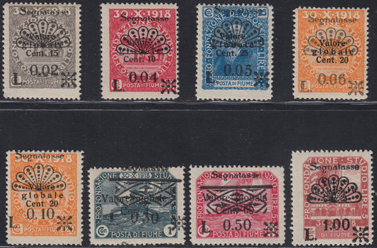 Fiume348 - Pro Fondazione Studio stamps overprinted Global Value in bold or larger and Tax Postage, 1921 series new with gum (25/29, 31, 33, 35)