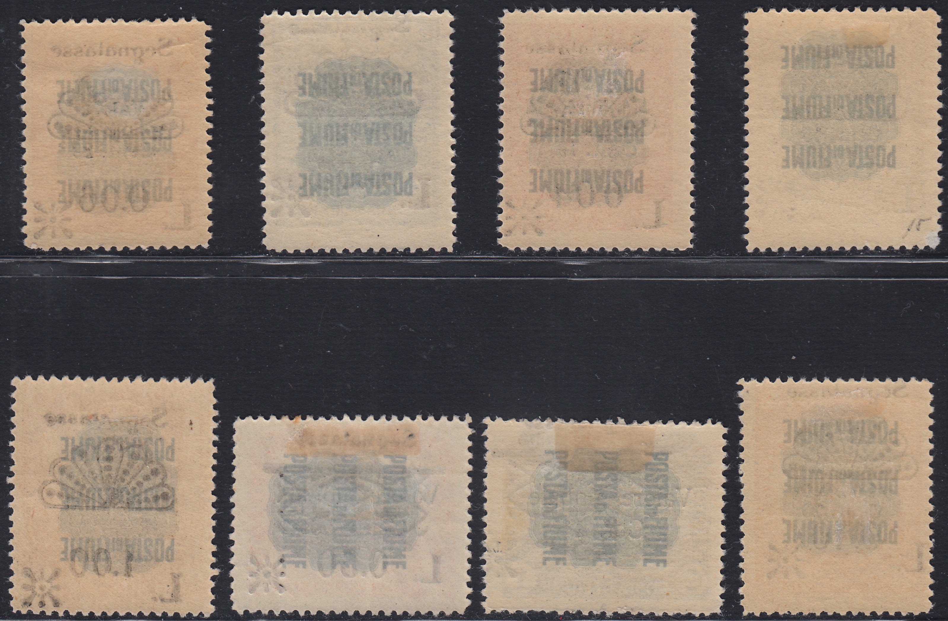 Fiume348 - Pro Fondazione Studio stamps overprinted Global Value in bold or larger and Tax Postage, 1921 series new with gum (25/29, 31, 33, 35)