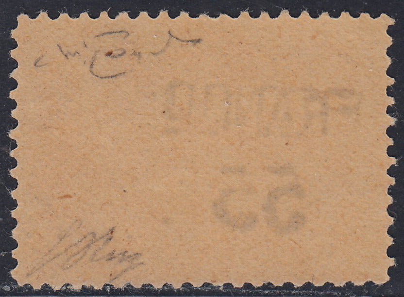 Fiume479 - 1919 - Plebiscite overprinted by hand with new value, c. 55 on 1 aranium crown, used type "A" paper (A83).