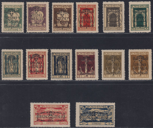 Fiume425 - San Vito and various subjects, complete set of 12 stamps + 2 express overprint KINGDOM OF ITALY new with original rubber (202/213 + E9/10)