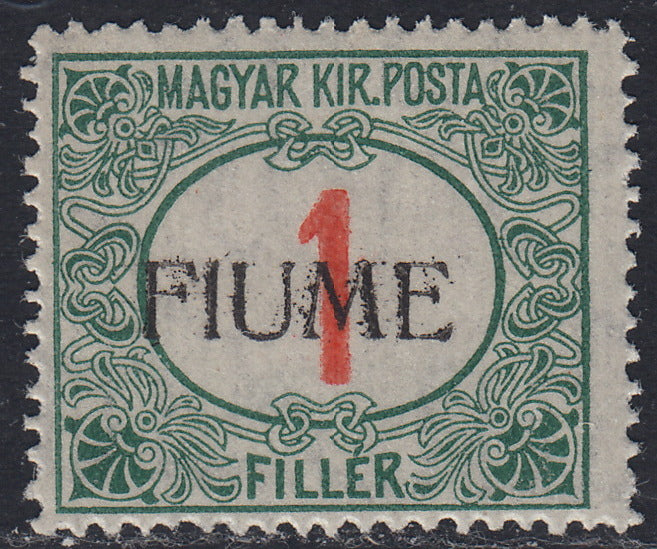 Fiume428 - Hungarian tax postmarks 1 green and red filler, new FIUME machine overprint with intact gum (4)