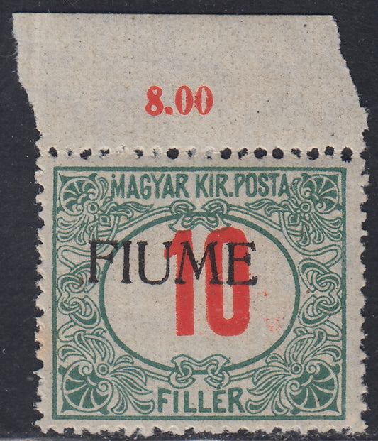 Fiume430 - Hungarian tax postmarks 10 green and red fillers, new FIUME machine overprint with intact gum (8)