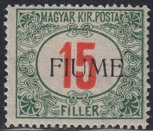 Fiume431 - Hungarian tax postmarks 15 green and red fillers, new FIUME machine overprint with intact gum (10)