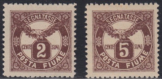 Fiume434 - 1919 - Segnatasse Aquila, 2c. bruno e 5c. bruno nuovi con gomma oriignale (13, 14)