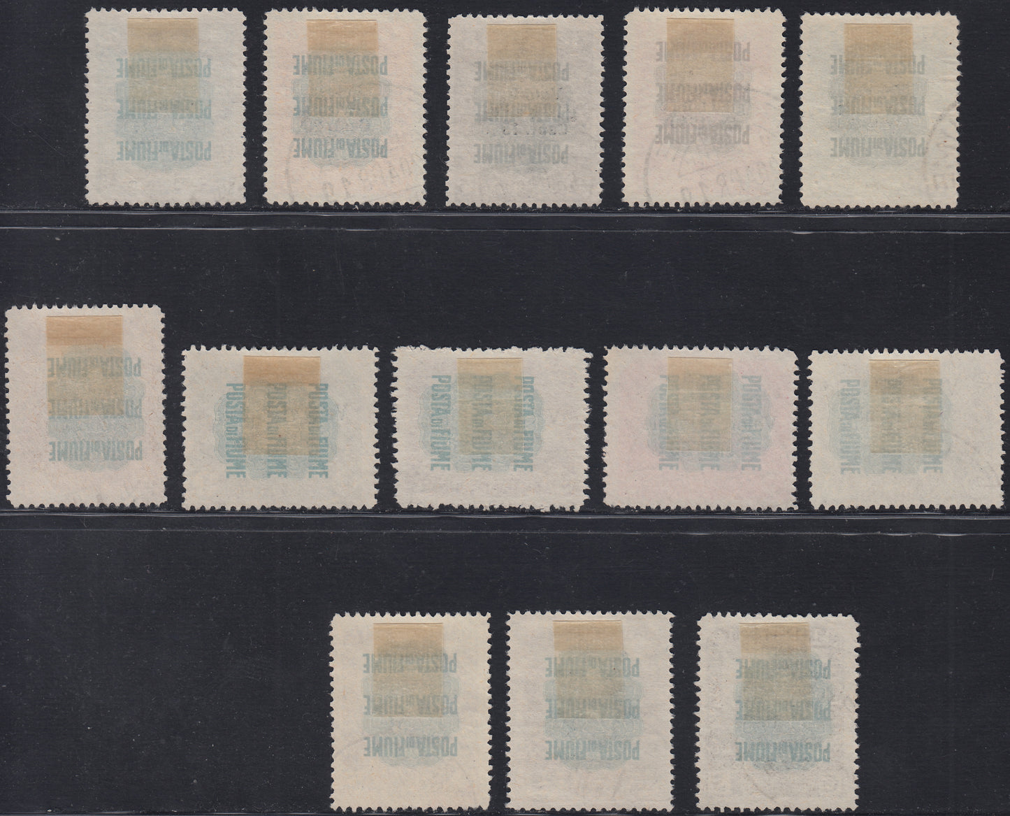 Fiume459 - 1920 - Pro Fondazione Studio, serie soprastampata "Valore Globale" in caratteri piccoli neretto o grandi sottili usata con annulli originali (99/111)