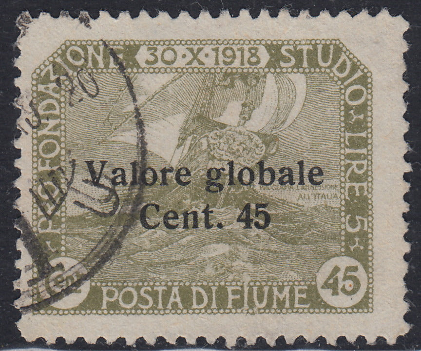 Fiume460 - 1920 - Pro Fondazione Studio, c. 45 su 45 oliva soprastampata "Valore Globale" in caratteri neretto usato (112)