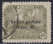 Fiume460 - 1920 - Pro Fondazione Studio, c. 45 su 45 oliva soprastampata "Valore Globale" in caratteri neretto usato (112)