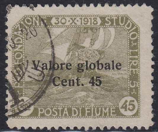 Fiume460 - 1920 - Pro Fondazione Studio, c. 45 su 45 oliva soprastampata "Valore Globale" in caratteri neretto usato (112)