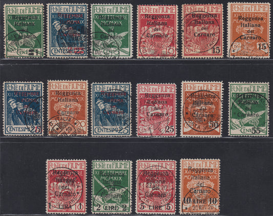 Fiume463 - 1920 - Legionaries of Fiume with overprint Italian Regency of Carnaro complete series used (131/146)