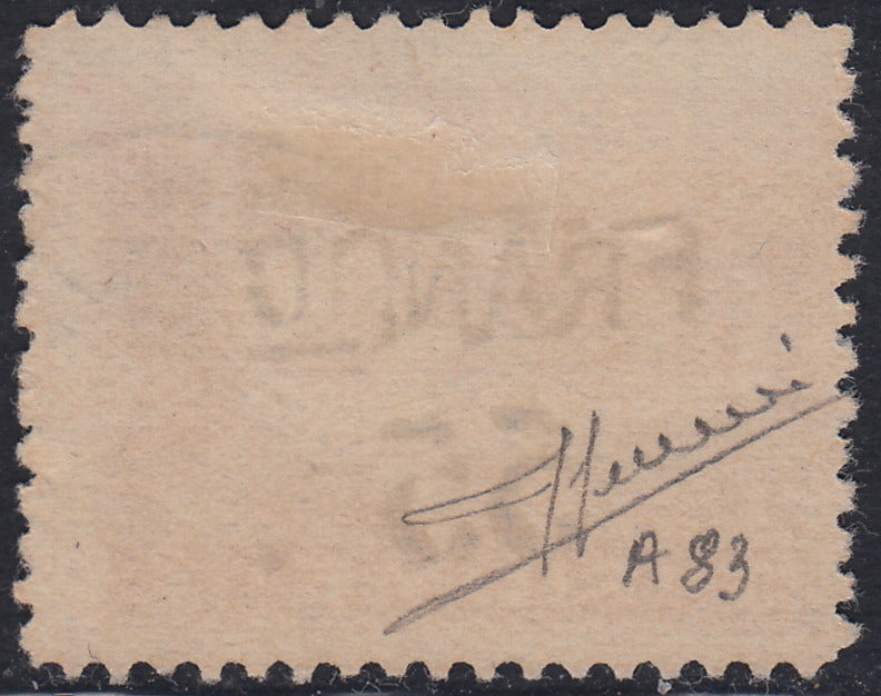 Fiume479 - 1919 - Plebiscite overprinted by hand with new value, c. 55 on 1 aranium crown, used type "A" paper (A83).