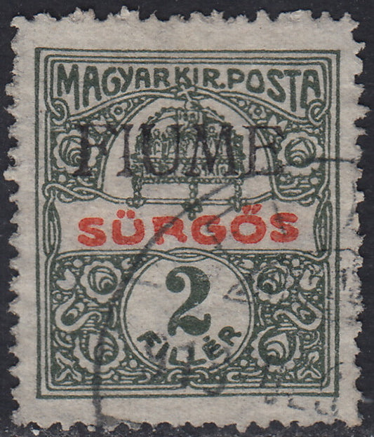 BO23-24 - 1918 - Hungarian tax postmarks 50 black and green filler watermark C with machine-made FIUME overprint used (C3).