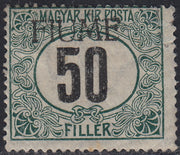 BO23-24 - 1918 - Hungarian tax postmarks 50 black and green filler watermark C with machine-made FIUME overprint used (C3).