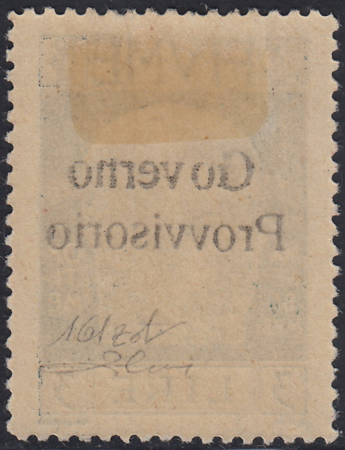 Fiume523 - 1921 - Effigie di Gabriele d'Annunzio L.3 verde smeraldo con decalco della soprastampa "Governo Provvisorio" nuovo con gomma originale (161zd)