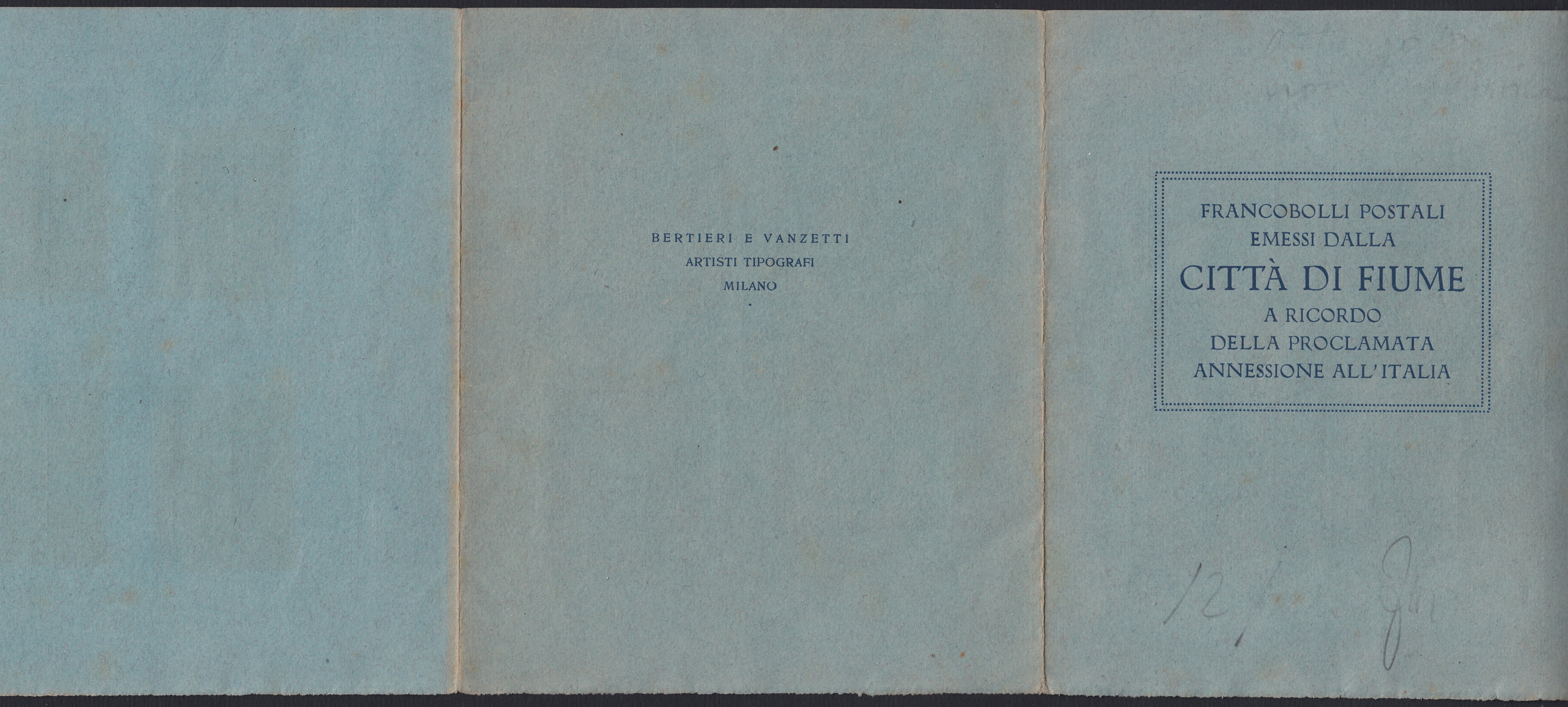 Fiume527 - 1919 - Plebiscito di annessione, serie Pro Fondazione Studio applicata su cartoncino commemorativo nuova senza gomma (62/73)