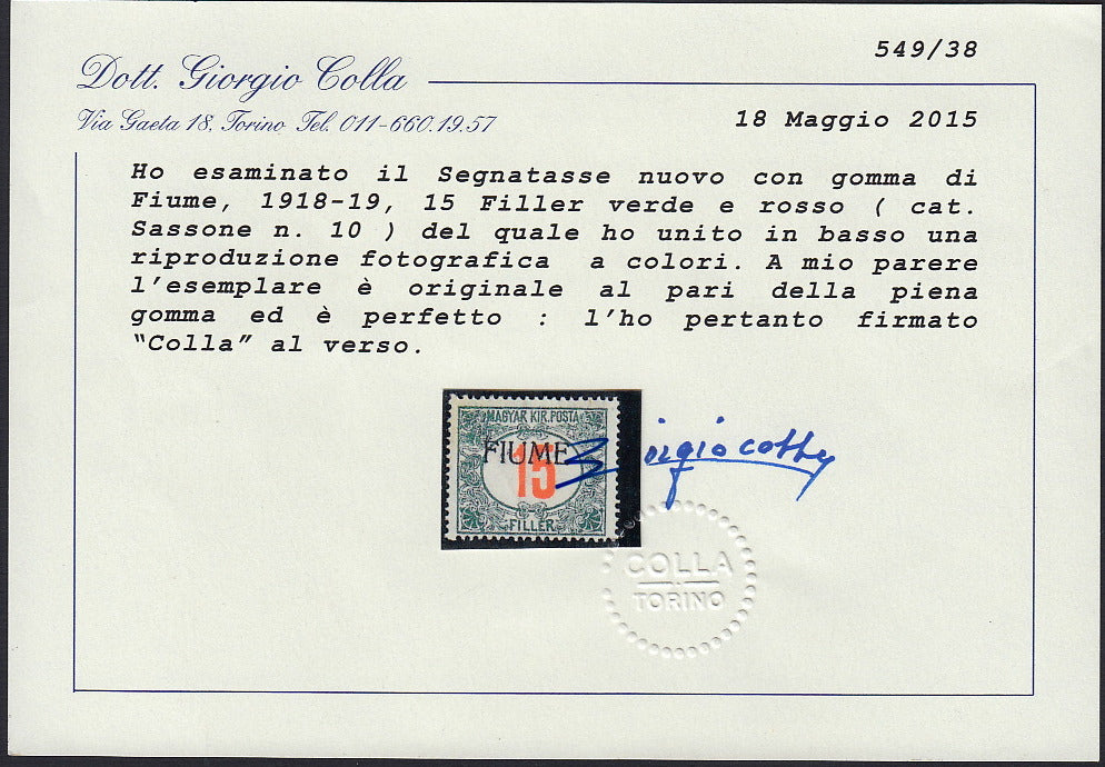 Fiume637 - 1918 - Segnatasse di Ungheria soprastampate FIUME a macchina, serie completa dei nove esemplari verdi e rossi nuove con gomma originale (4/12)