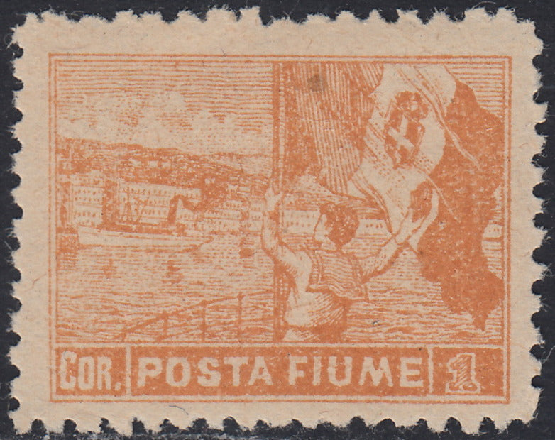 Fiume712 - 1919 - Allegorie, tassello "Posta Fiume", 1 corona bruno arancio dentellatura 10 1/2 nuovo con gomma integra (58/I)