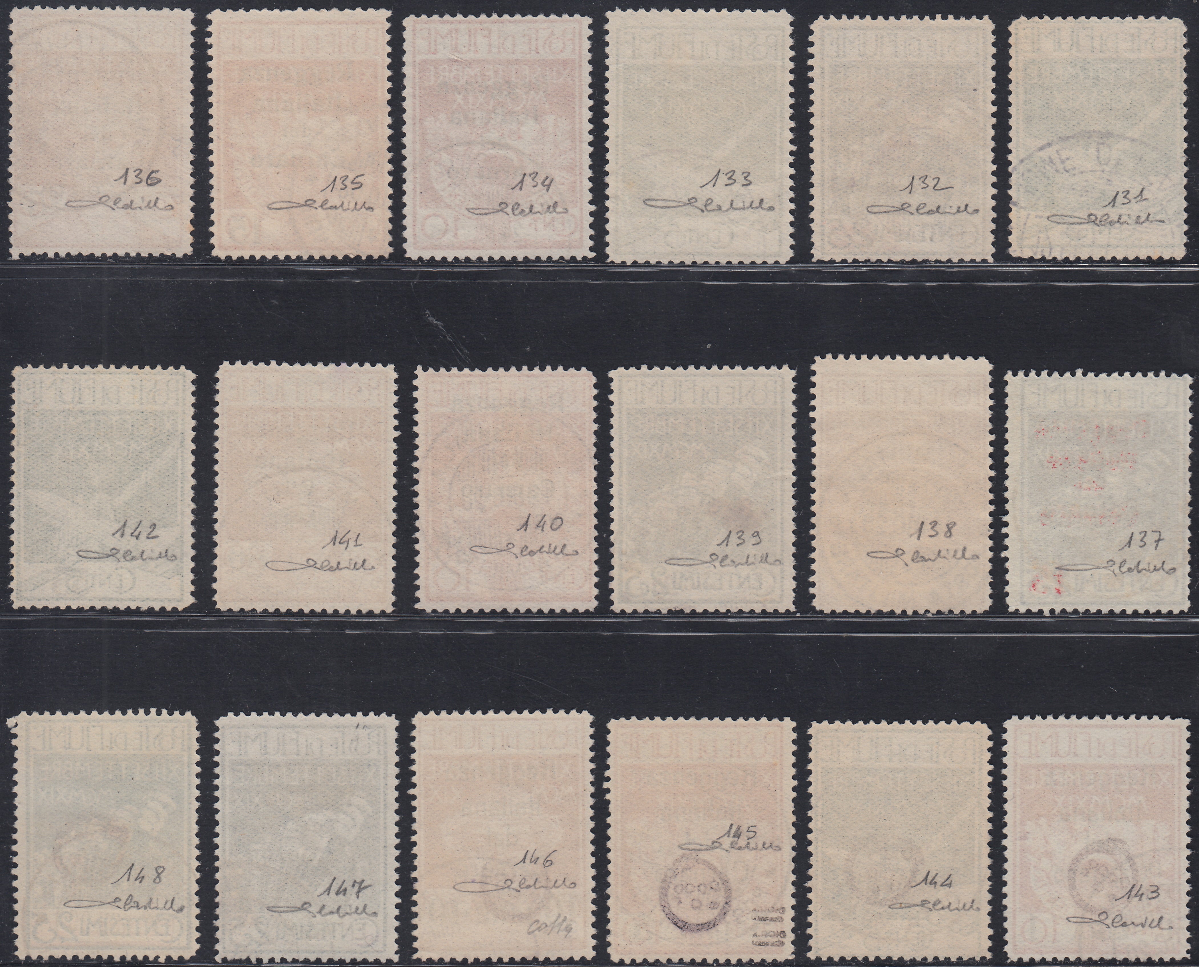 Fiume717 - 1920 - Legionari di Fiume soprastampati Reggenza Italiana del Carnaro, serie di 18 valori usati (131/148)