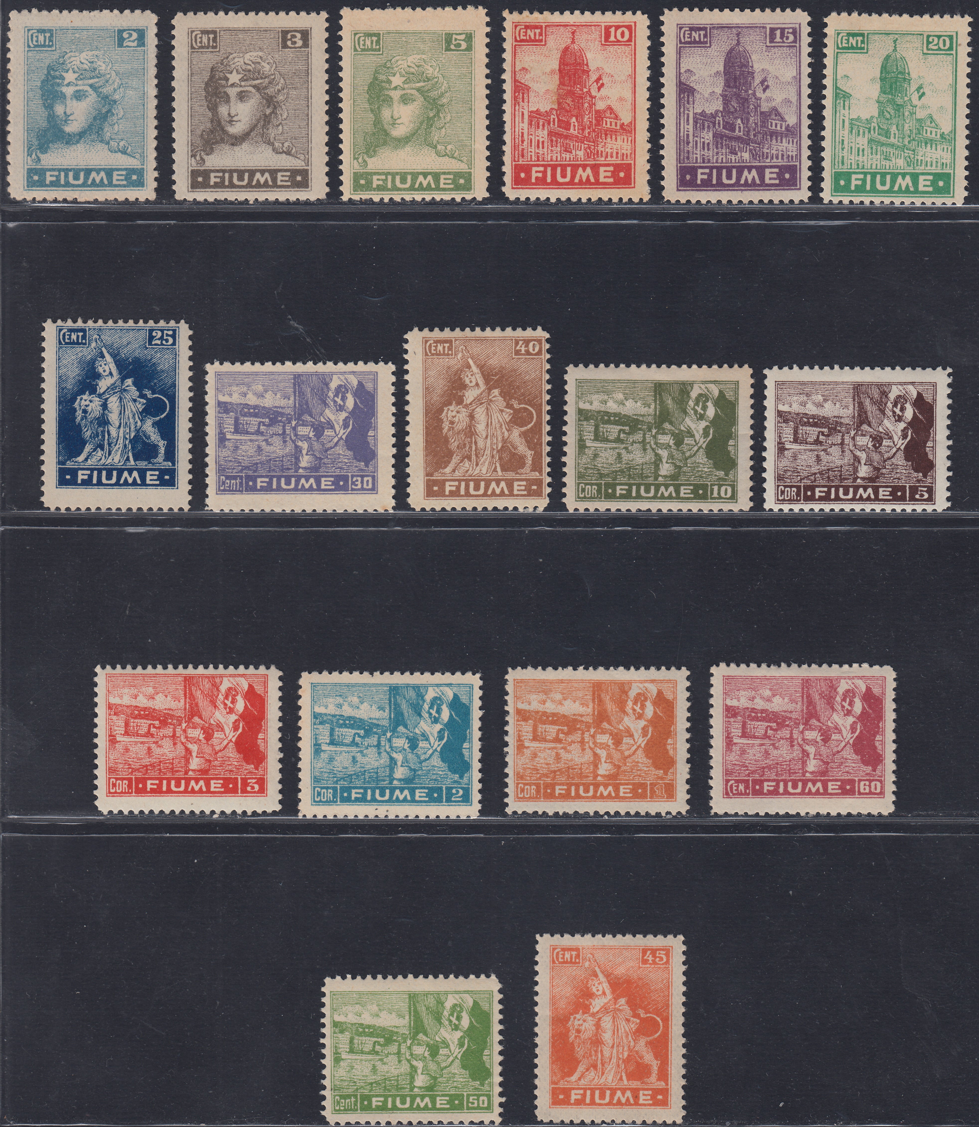 Fiume718 - 1919 - Allegorie, carta tipo "C", serie di 17 valori nuovi con gomma originale (C32/C48)