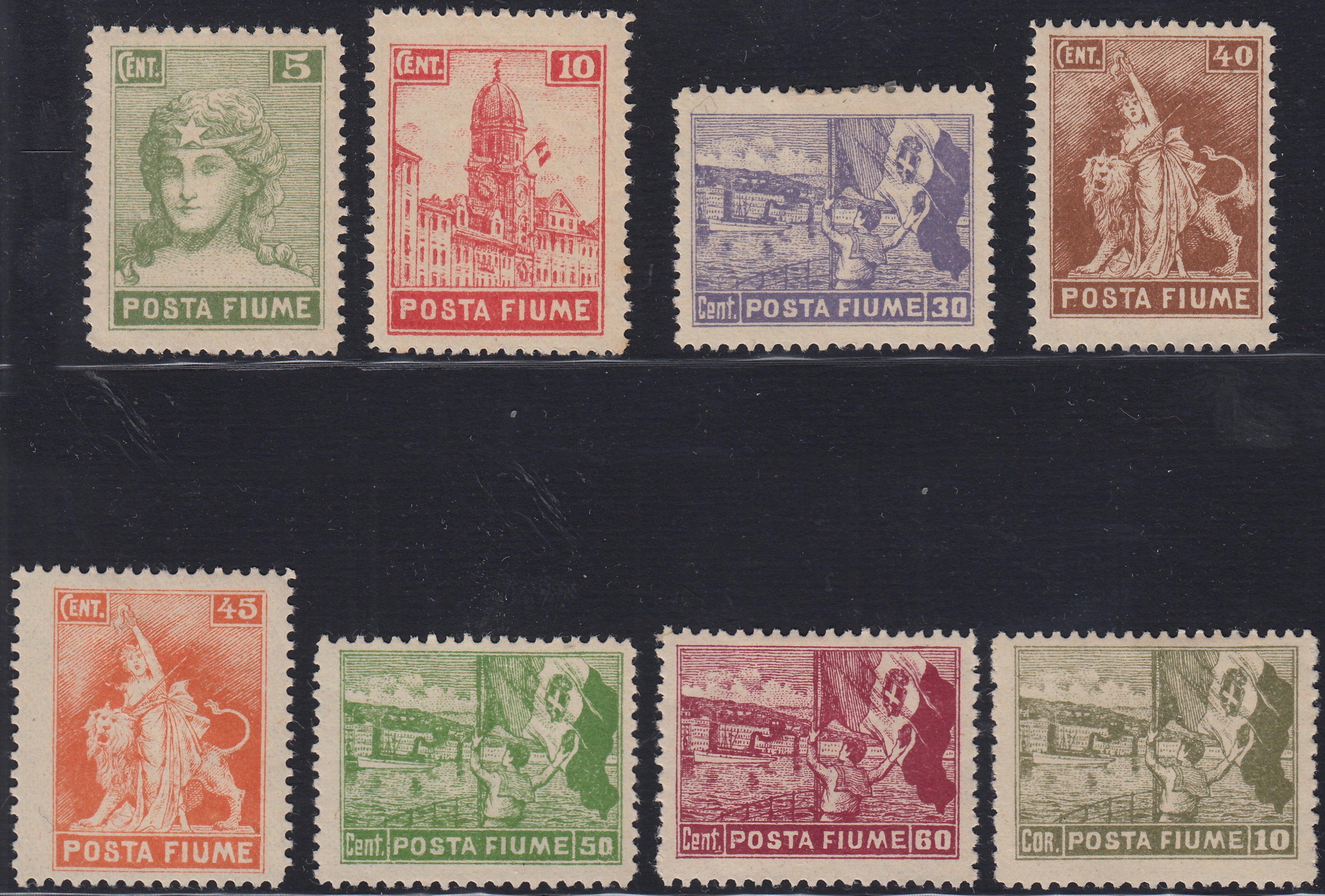 Fiume719 - 1919 - Allegorie, Tassello Posta Fiume, serie completa di otto valori nuovi con gomma originale (49/56)
