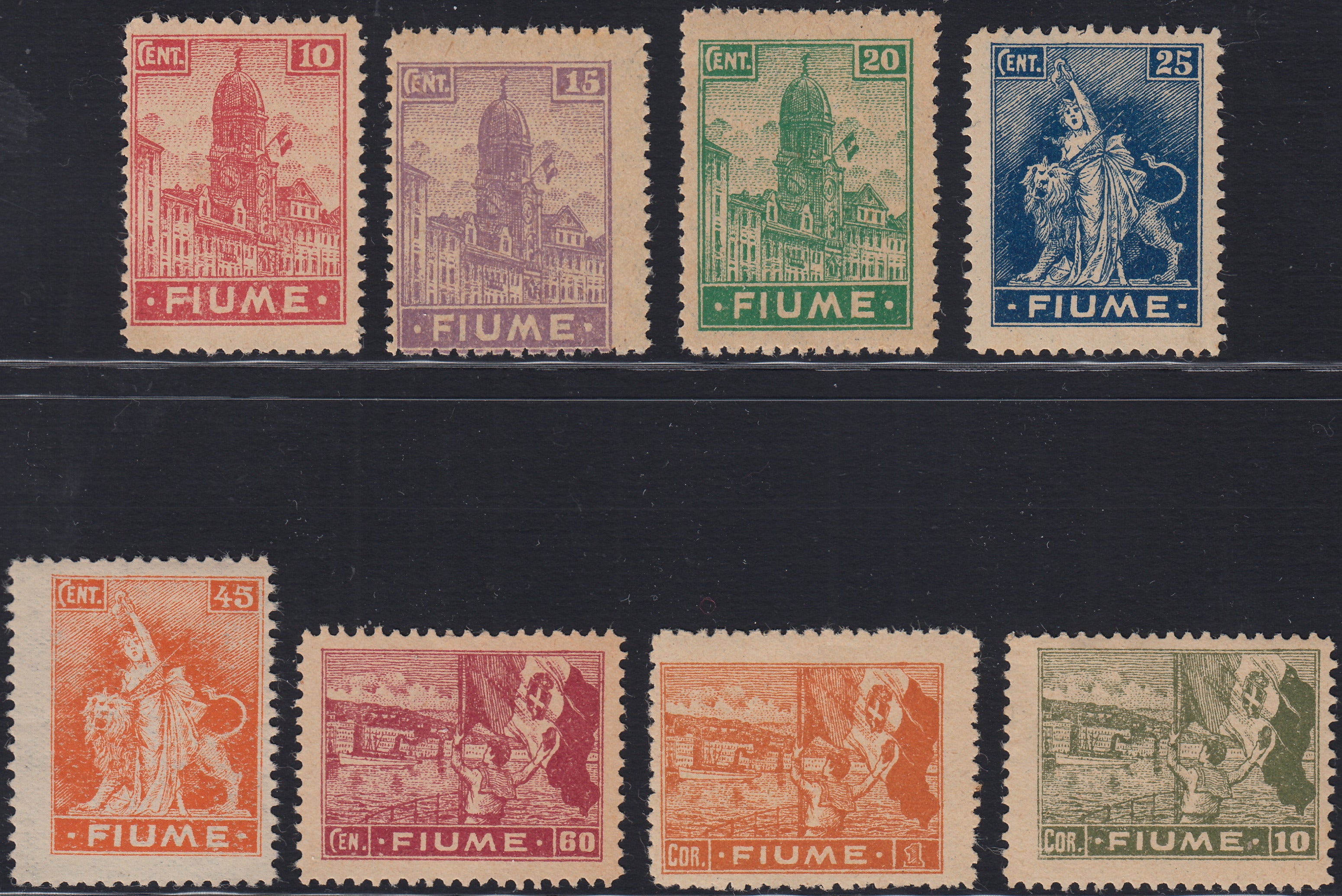 Fiume720 - 1919 - Allegorie, carta tipo "A", serie di 8 valori nuovi con gomma originale (A35/44 + A48)