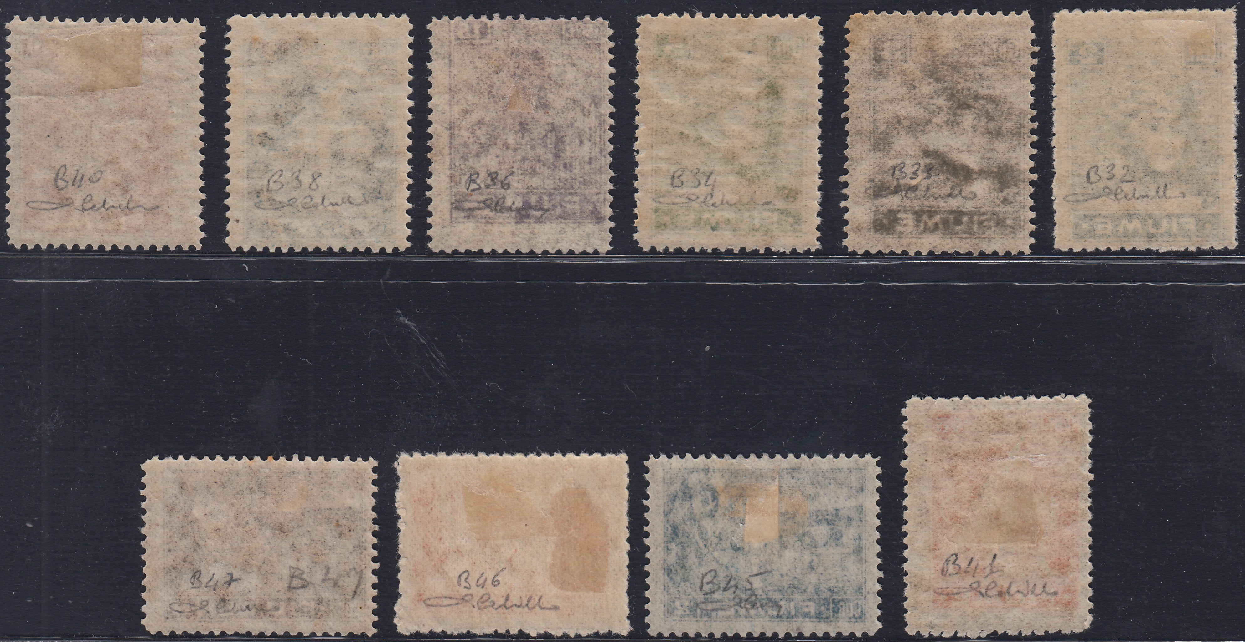 Fiume721 - 1919 - Allegorie, carta tipo "B", serie di 10 valori nuovi con gomma originale (B32/34 + B36/47)