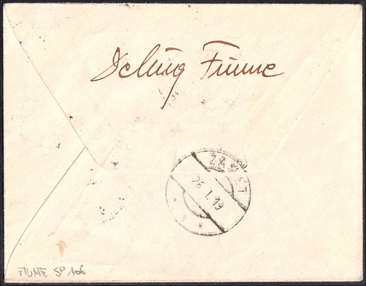 FiumeSP106 - 1918 - Carta estampada con franqueo vencido desde Hungría 20 rellenos con sobreimpresión a máquina FIUME y además sobreimpresión "Franco 45" a mano (30)