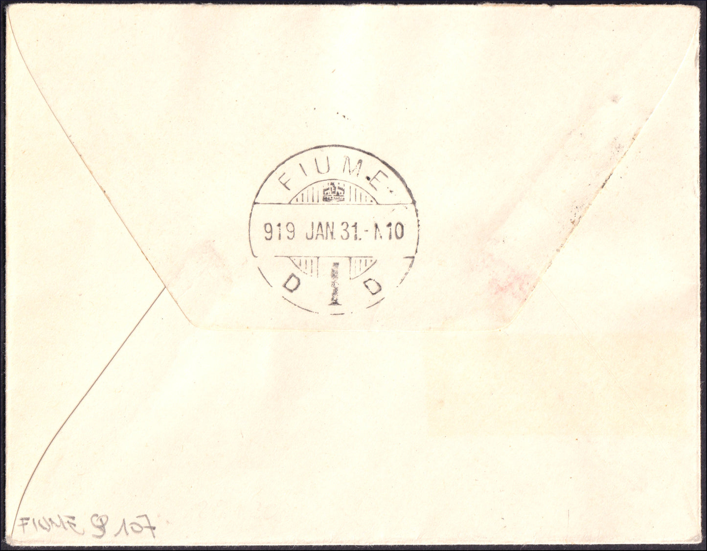 FiumeSP107 -  1918 - Lettera affrancata con segnatasse di Ungheria 6 filler con soprastampa a macchina FIUME fortemente spostata in alto e ulteriore soprastampa "Franco 45" a mano + + 20 filler con soprastampa  a mano obliqua (29e + 30ce)