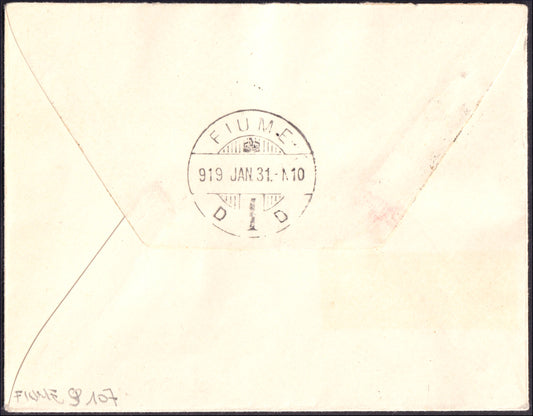 FiumeSP107 - 1918 - Letter stamped with postage due from Hungary 6 fillers with FIUME machine overprint strongly shifted at the top and further "Franco 45" overprint by hand + + 20 fillers with oblique hand overprint (29e + 30ce)