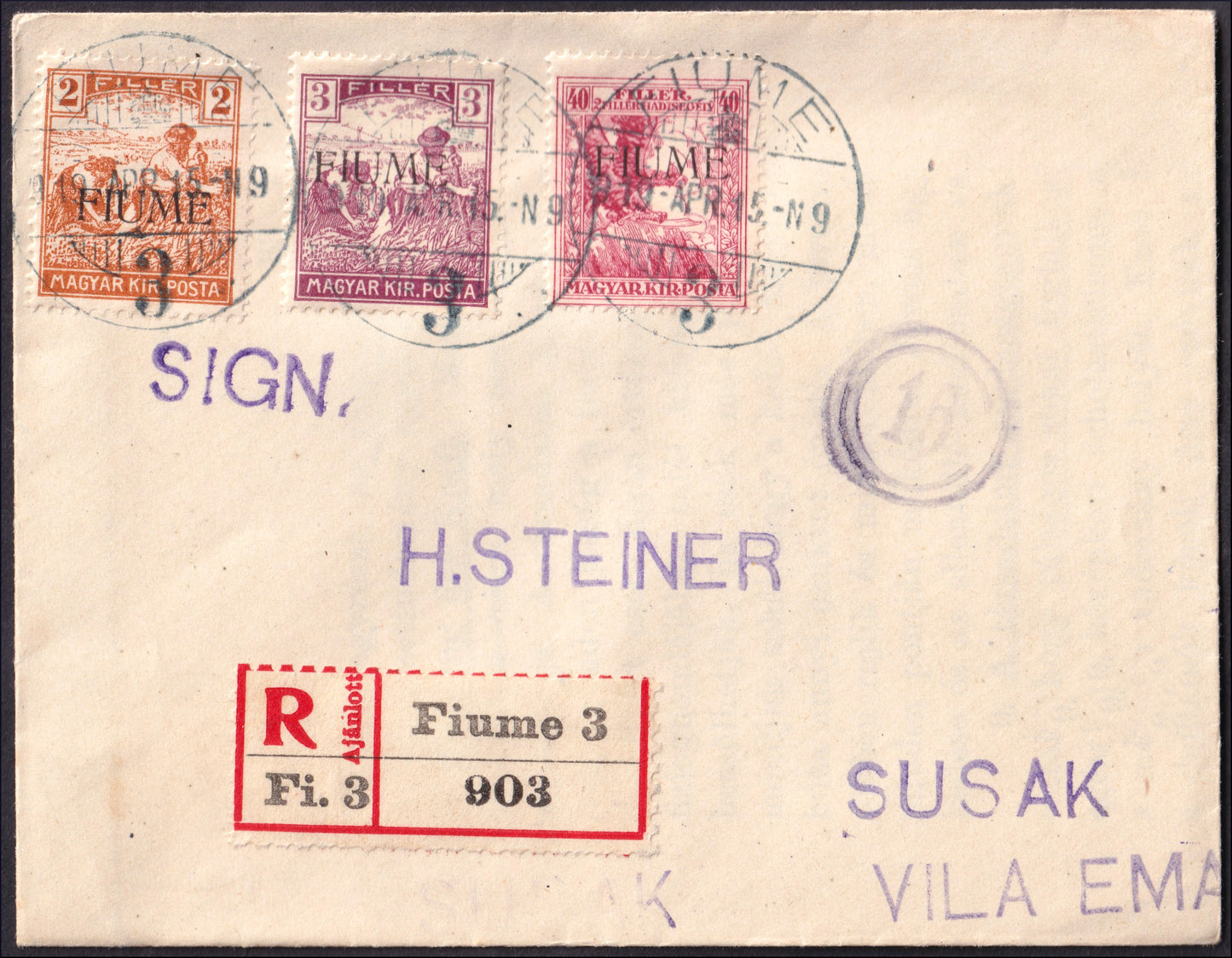 FiumeSP23 - 1918 - Carta estampada con máquina húngara sobreimpresión benéfica 40 (+2) masilla carmín + segadores 2 masilla + 3 masilla (1A+4+5)