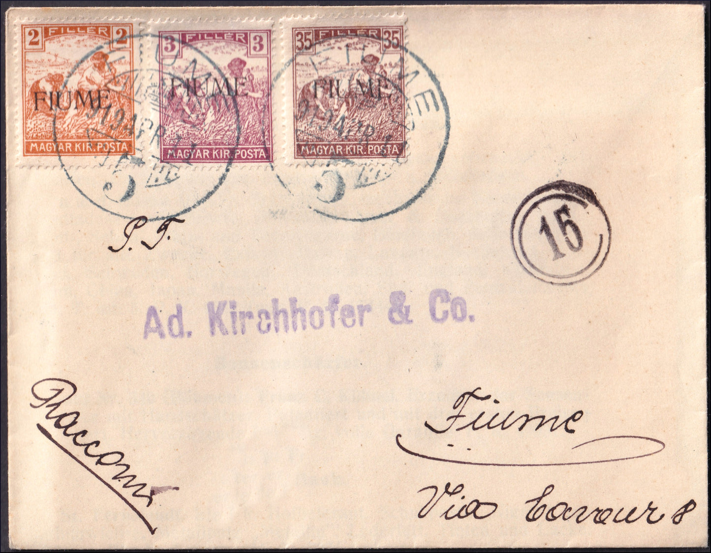 FiumeSP41 - 1918 - Carta estampada con húngaros sobreimpresos por máquina segadora 2 rellenos + 3 rellenos + 35 rellenos (4 + 5 + 12)