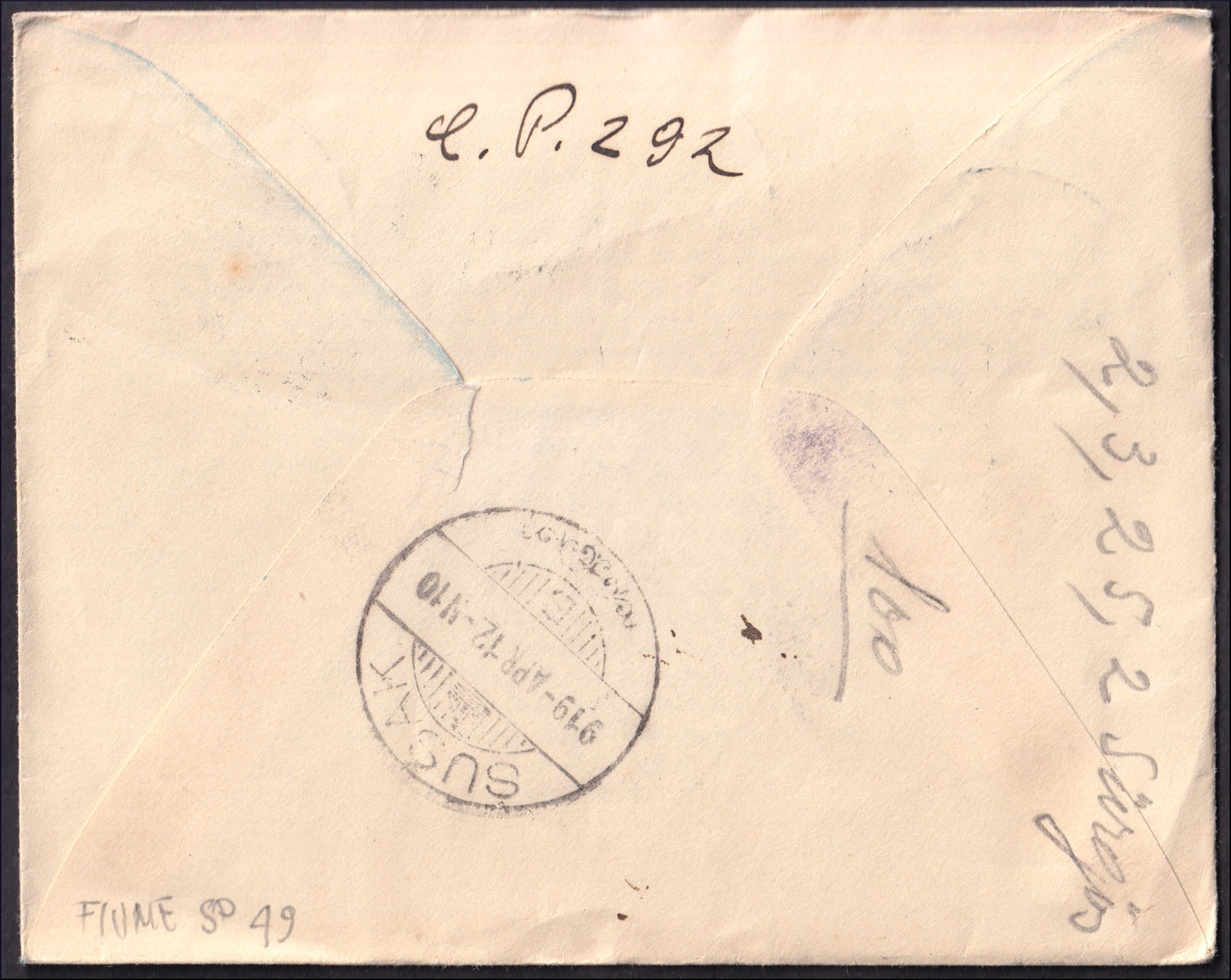 FiumeSP49 -  1918 - Lettera affrancata con Ungheresi soprastampa a macchina 2f. + 3f. + 25f. + giornali 2f. verde (4 + 5 + 11 + G2)