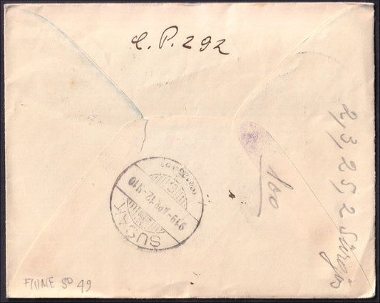 FiumeSP49 - 1918 - Carta estampada con sobreimpresión húngara por la máquina 2f. + 3f. + 25f. + 2f periódicos. verde (4 + 5 + 11 + G2)