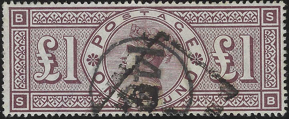 ♾️ Non soggetto a sconti - GB11 - 1884 - 1 sterlina bruno lilla filigrana tre corone usata (Y&T n. 89, SG n. 185)