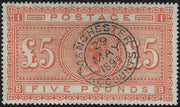 ♾️ Non soggetto a sconti - GB12 - 1867/83 - 5 sterline arancio filigrana grande ancora usato (Y&T n. 46, SG n. 137, plate 1)