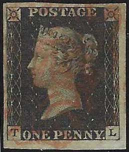 ♾️ Non soggetto a sconti - GB3 - 1840 - 1d nero "Penny Black" tavola 8 usato con croce di Malta rossa (1).
