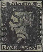♾️ Non soggetto a sconti - GB4 - 1840 - 1d nero "Penny Black" tavola 10 usato con croce di Malta nera (1).