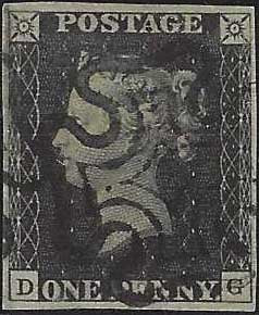 ♾️ Non soggetto a sconti - GB4 - 1840 - 1d nero "Penny Black" tavola 10 usato con croce di Malta nera (1).