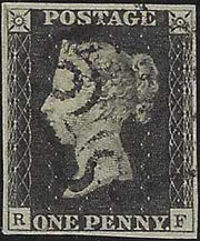 ♾️ Non soggetto a sconti - GB5 - 1840 - 1d nero "Penny Black" tavola 9 usato con croce di Malta nera (1).
