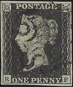 ♾️ Non soggetto a sconti - GB5 - 1840 - 1d nero "Penny Black" tavola 9 usato con croce di Malta nera (1).