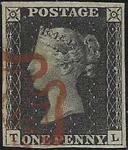 ♾️ Non soggetto a sconti - GB6 - 1840 - 1d nero "Penny Black" tavola 6 usato con croce di Malta rossa (1).