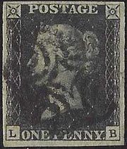 ♾️ Non soggetto a sconti - GB7 - 1840 - 1d nero "Penny Black" tavola 5 usato con croce di Malta nera (1).