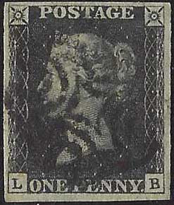 ♾️ Non soggetto a sconti - GB7 - 1840 - 1d nero "Penny Black" tavola 5 usato con croce di Malta nera (1).