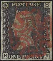 ♾️ Non soggetto a sconti - GB8 - 1840 - 1d nero "Penny Black" tavola 7 usato con croce di Malta rossa (1).