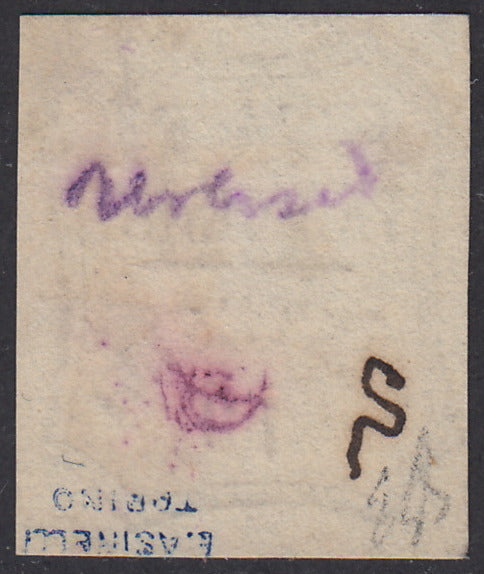 1859 - STATES OF PARME and value in an octagon with curved lines, c. 10 greyish brown variety "1" reversed, new without gum (14b).