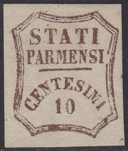 1859 - STATI PARMENSI e valore in un ottagono a linee curve, c. 10 bruno nuovo senza gomma (14).