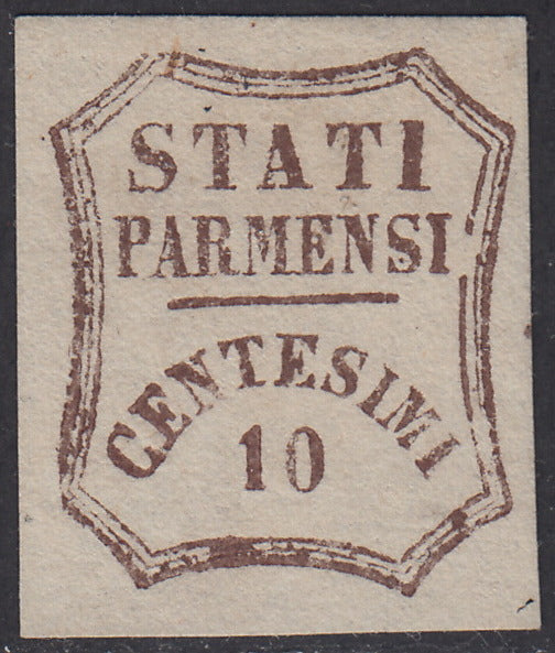 1859 - STATES OF PARME and value in an octagon with curved lines, c. 10 new brown without rubber (14).