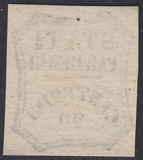 1859 - STATI PARMENSI e valore in un ottagono a linee curve, c. 20 azzurro scuro difetto di clichet "D" nuovo senza gomma (15e).