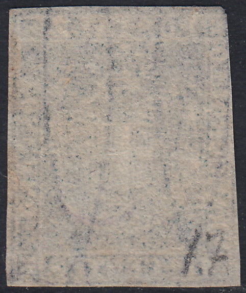 PPP449 - 1851 Leone di Marzocco, 2 light blue crazie on gray paper and crown watermark, used (5d)