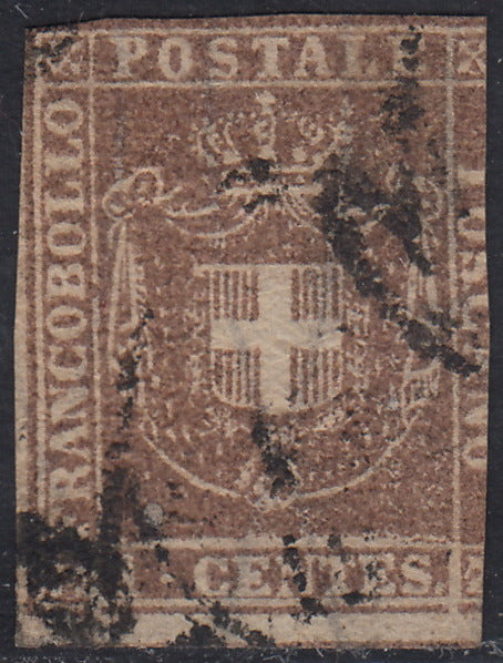 GPT11 - 1860 - Scudo di Savoia c. 1 lilla su carta bianca e filigrana linee ondulate (17a)